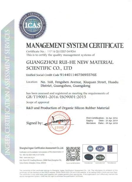 China GUANGZHOU RUI-HE NEW MATERIAL SCIENTIFIC Co. , LTD zertifizierungen
